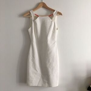 Zara Trafaluc Ivory Sleeveless Sheath Dress Cutout Crew Neck Lined‎ Size M